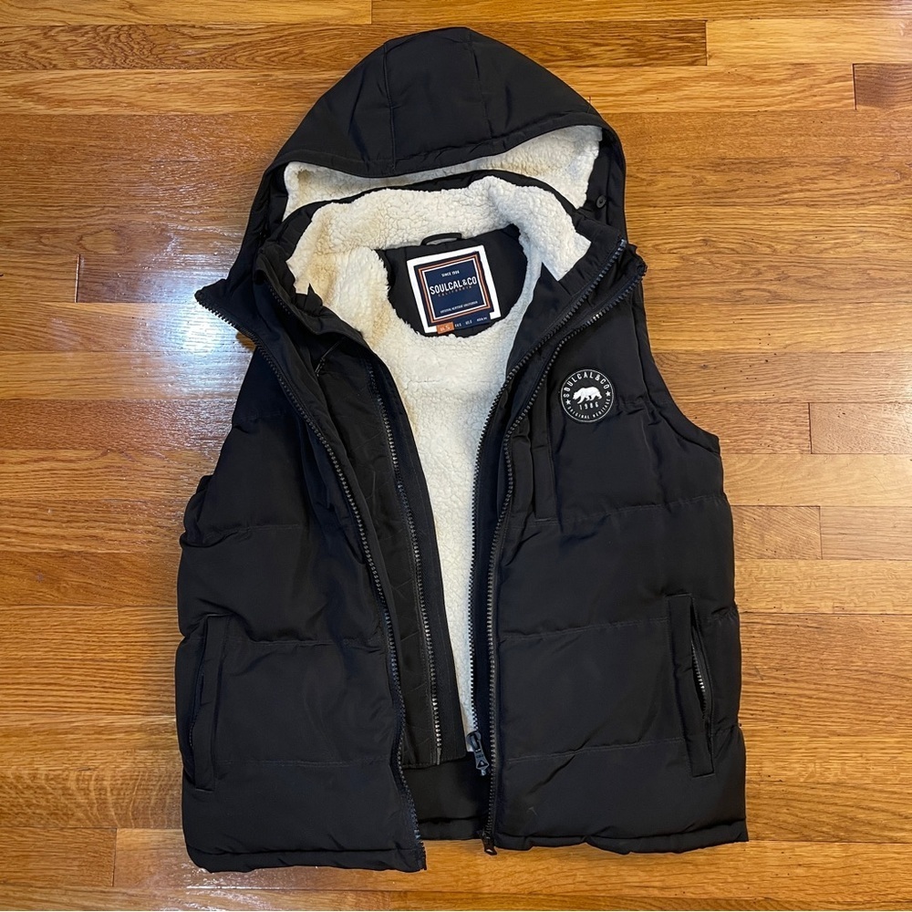 SoulCal & Co Hooded Padded Vest/Gilet/Bodywarmer in Black - Size Small Fleece